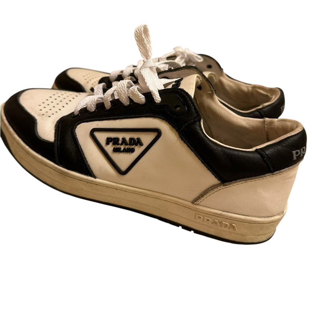 Vintage Prada Men's Black and Cream Sneakers size 40 - Picture 3 of 13